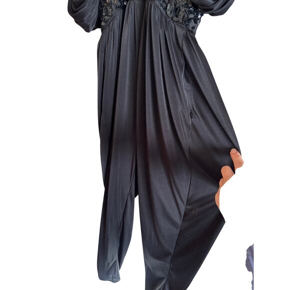 Vintage Lizzy & Johnny By Lucero Black Sequins Jumpsuit Plisse Disco 1980’s 6 - Picture 6 of 12